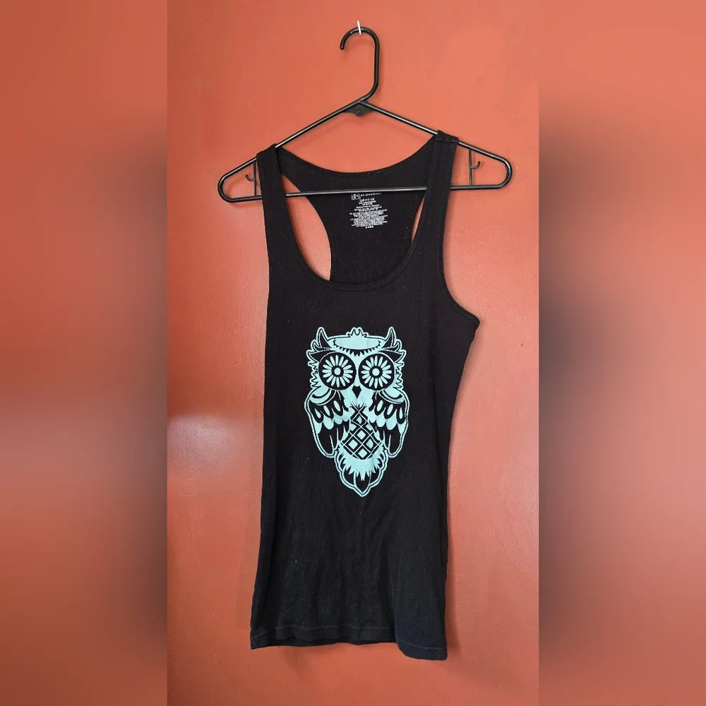 Pre-owned Junior Size L 11/13  No Boundaries Black Tanktop With Turquoise Owl
